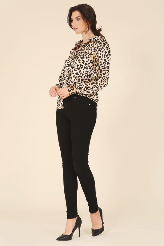 Satin leopard blouse-Charmful Clothing Boutique