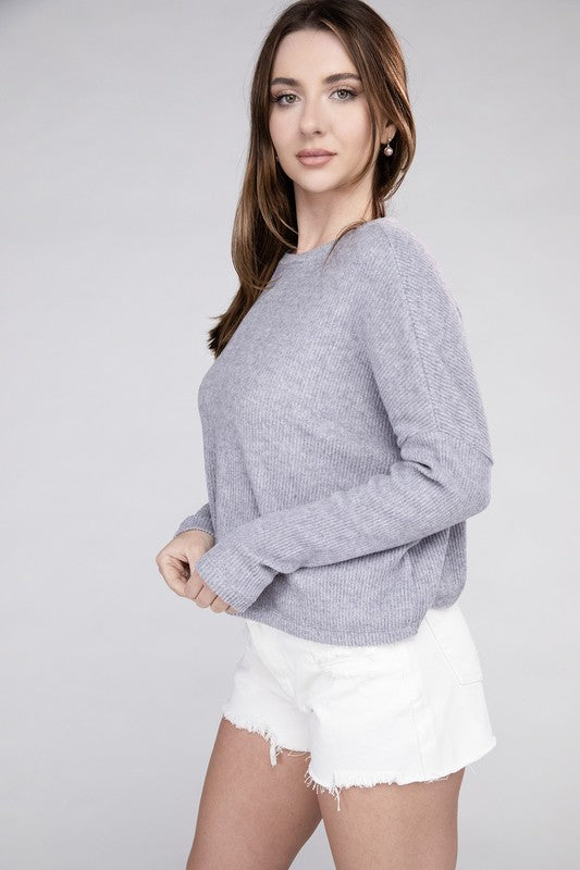 Ribbed Dolman Long Sleeve Sweater-Charmful Clothing Boutique