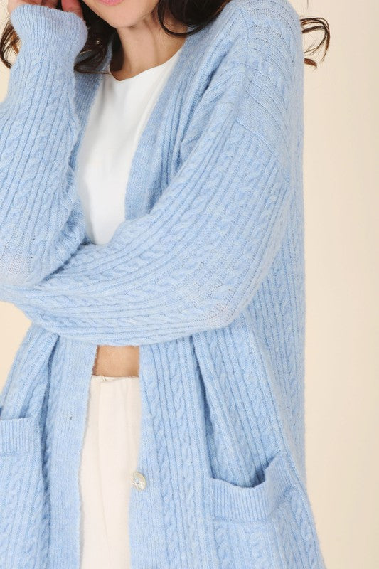 Wool blended cable knitted cardigan-Charmful Clothing Boutique