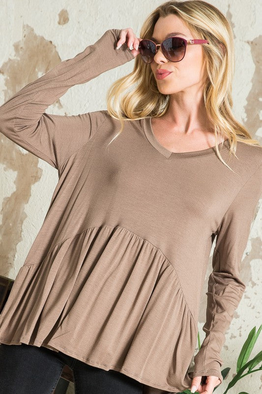 PLUS SOLID BABYDOLL TOP-Charmful Clothing Boutique