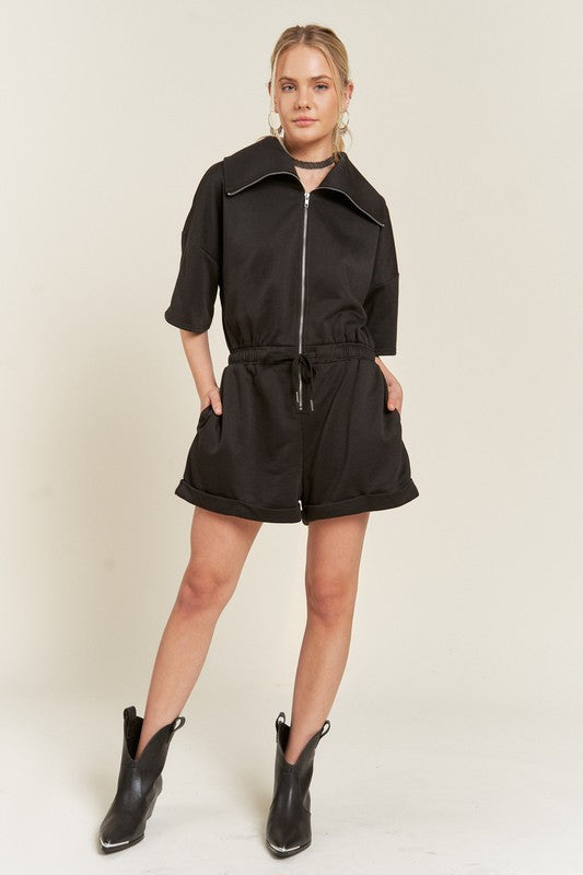 TERRY ZIP FRONT ROMPER-Charmful Clothing Boutique