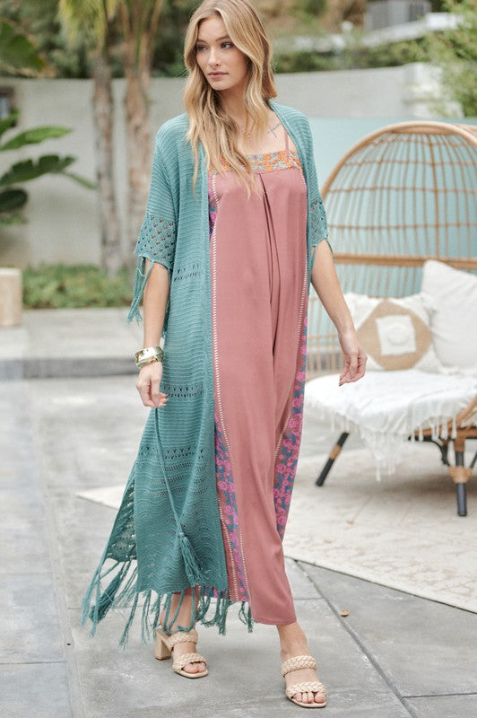 Solid Long Cardigan With Fringe-Charmful Clothing Boutique