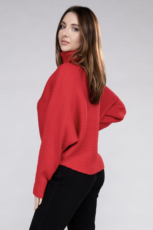 Viscose Dolman Sleeve Turtleneck Sweater-Charmful Clothing Boutique