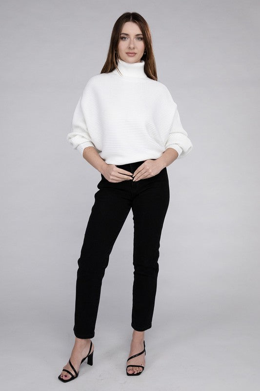 Viscose Dolman Sleeve Turtleneck Sweater-Charmful Clothing Boutique