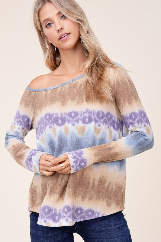 PLUS COZY TIE DYE ONE SHOULDER TOP-Charmful Clothing Boutique