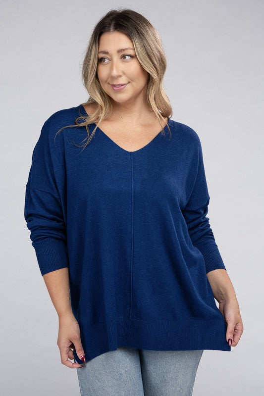 Plus Garment Dyed Front Seam Sweater-Charmful Clothing Boutique