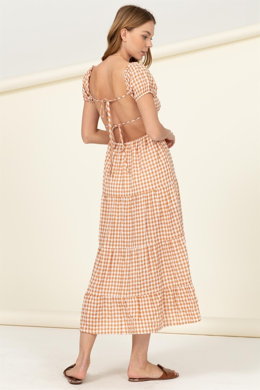 Somewhere to Go Tie-Back Gingham Print Maxi Dress-Charmful Clothing Boutique