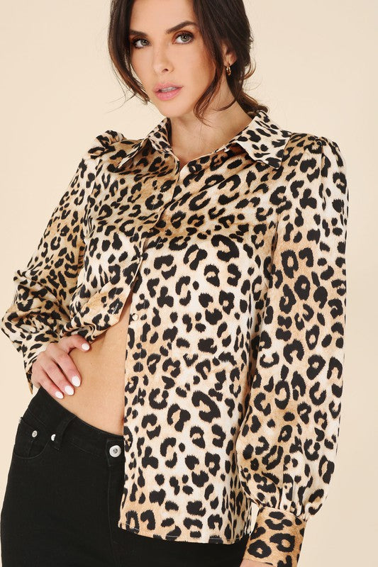 Satin leopard blouse-Charmful Clothing Boutique