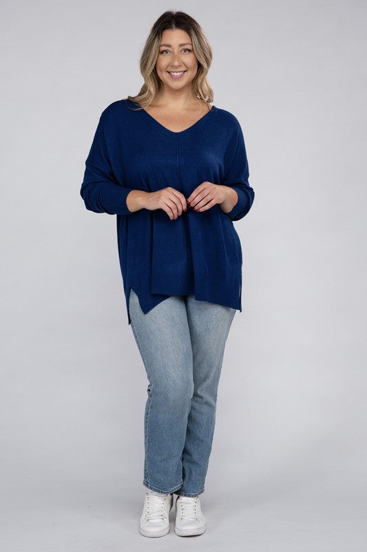 Plus Garment Dyed Front Seam Sweater-Charmful Clothing Boutique