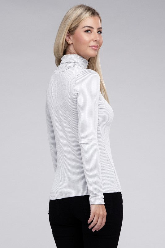 Ribbed Turtle Neck Long Sleeve Top-Charmful Clothing Boutique