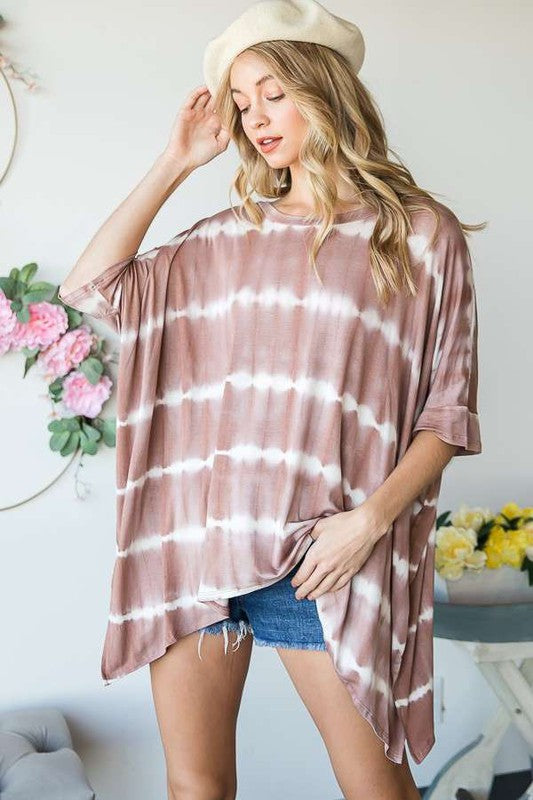 Striped Tie Dye Round Neck Tunic Plus KRT1408-1P