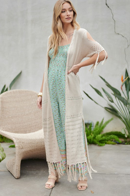 Solid Long Cardigan With Fringe-Charmful Clothing Boutique