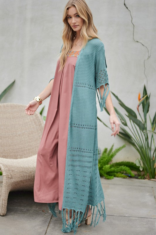 Solid Long Cardigan With Fringe-Charmful Clothing Boutique