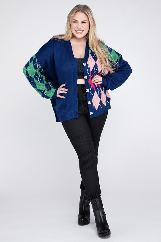 Plus V Neck Button Front Cardigan-Charmful Clothing Boutique