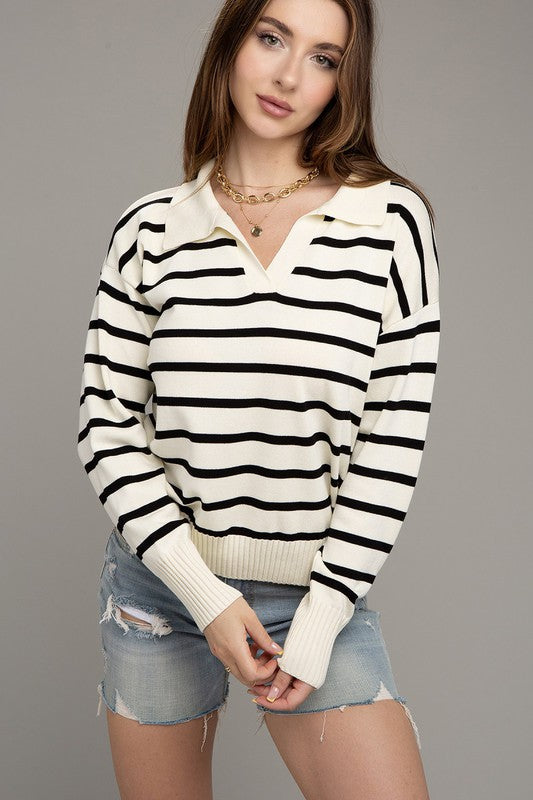 Stripe Collared Knit-Charmful Clothing Boutique