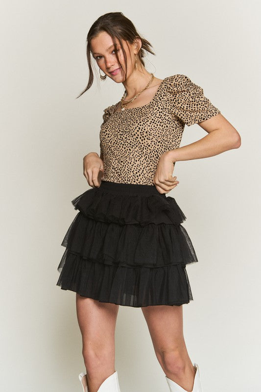 SOLID MESH TIERED SKIRTS-Charmful Clothing Boutique