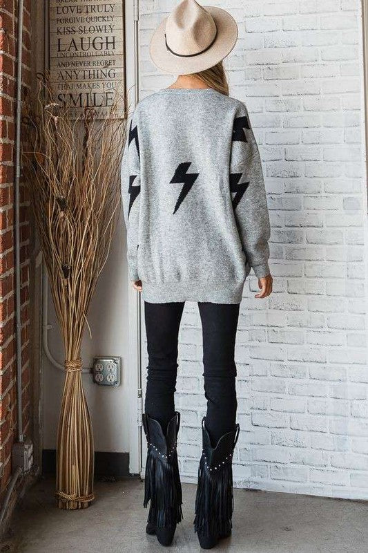 BOLT LONG SLEEVE CREW NECK SWEATER-Charmful Clothing Boutique
