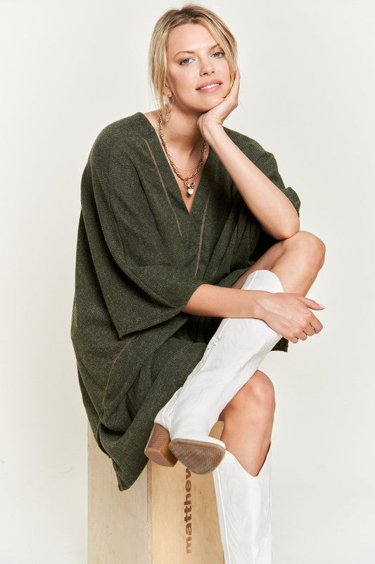 VNECK PONCHO TOP-Charmful Clothing Boutique