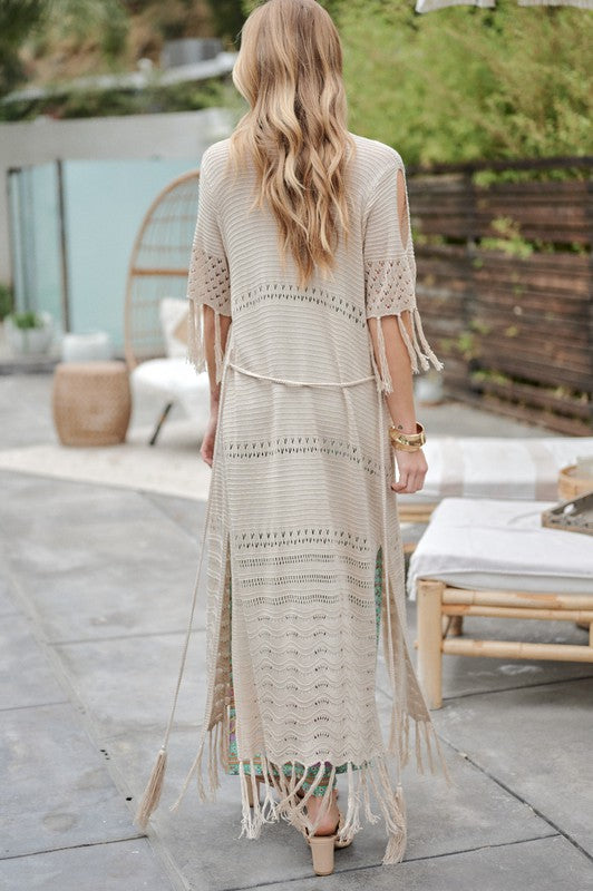 Solid Long Cardigan With Fringe-Charmful Clothing Boutique