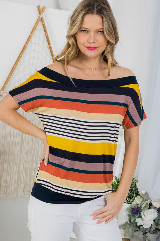 STRIPE OFFSHOULDER TOP-Charmful Clothing Boutique