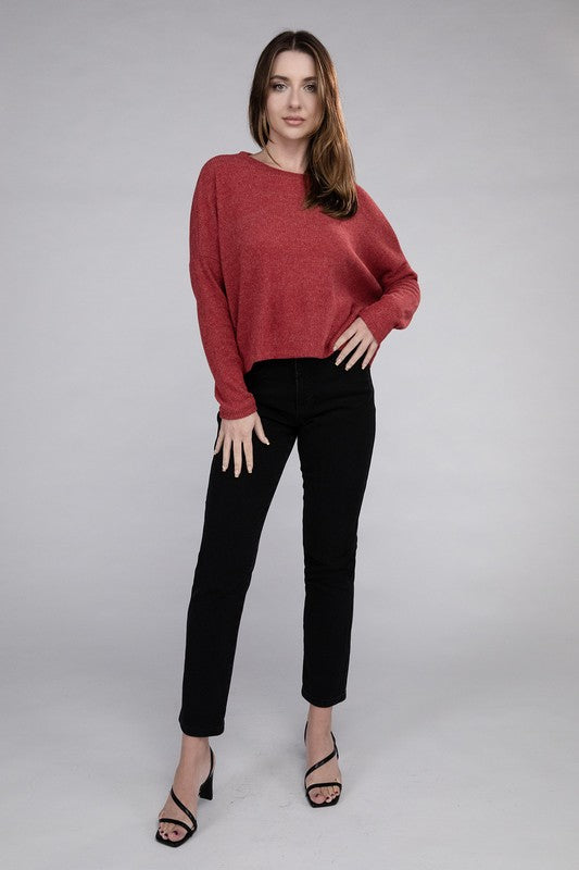 Ribbed Dolman Long Sleeve Sweater-Charmful Clothing Boutique