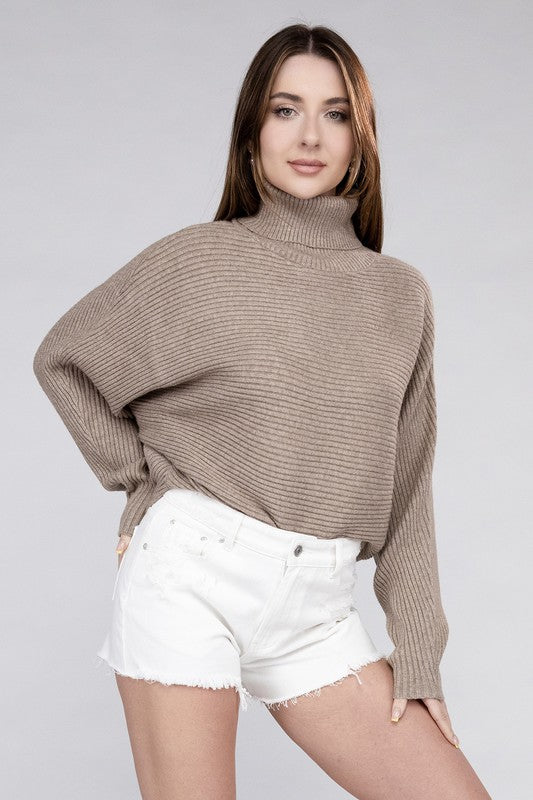 Viscose Dolman Sleeve Turtleneck Sweater-Charmful Clothing Boutique