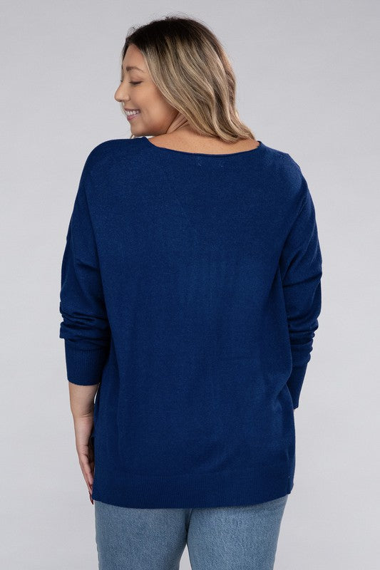 Plus Garment Dyed Front Seam Sweater-Charmful Clothing Boutique