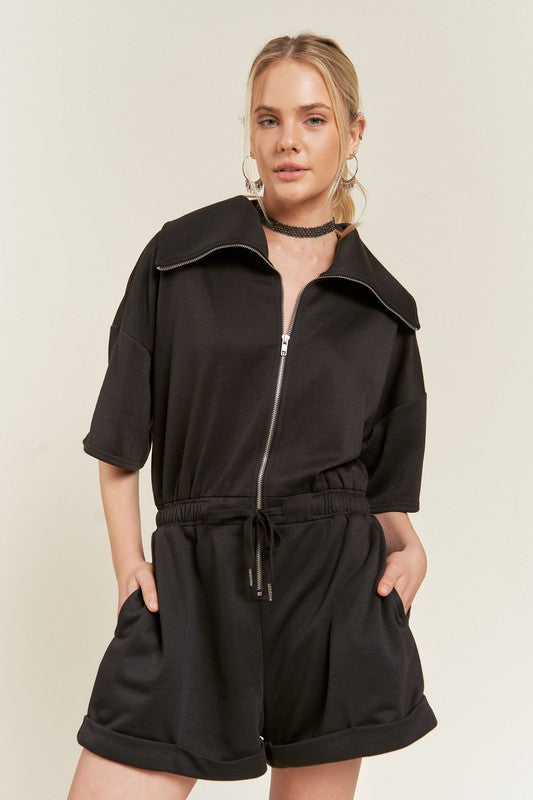 TERRY ZIP FRONT ROMPER-Charmful Clothing Boutique