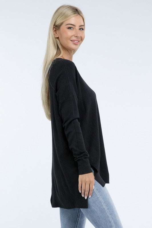 Hi-Low Hem Front Seam Sweater-Charmful Clothing Boutique