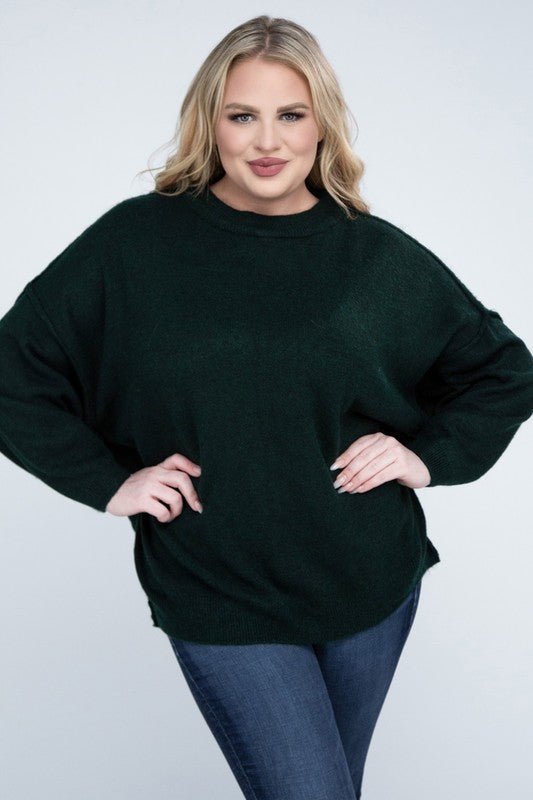 Plus Oversized Round Neck Raw Seam Melange Sweater-Charmful Clothing Boutique