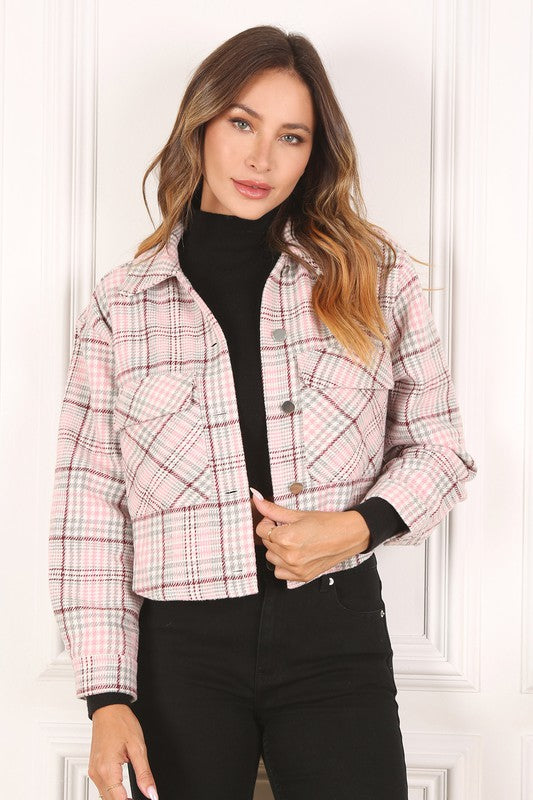 Plaid crop jacket-Charmful Clothing Boutique