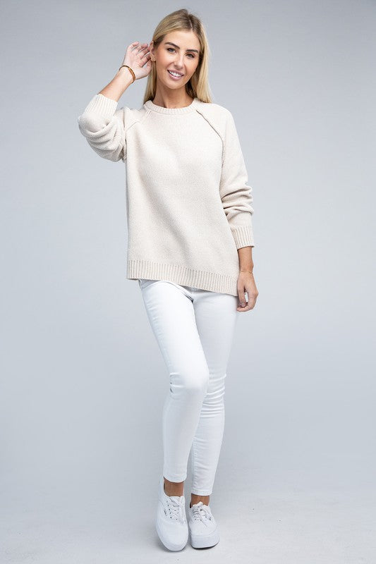 Raglan Chenille Sweater-Charmful Clothing Boutique