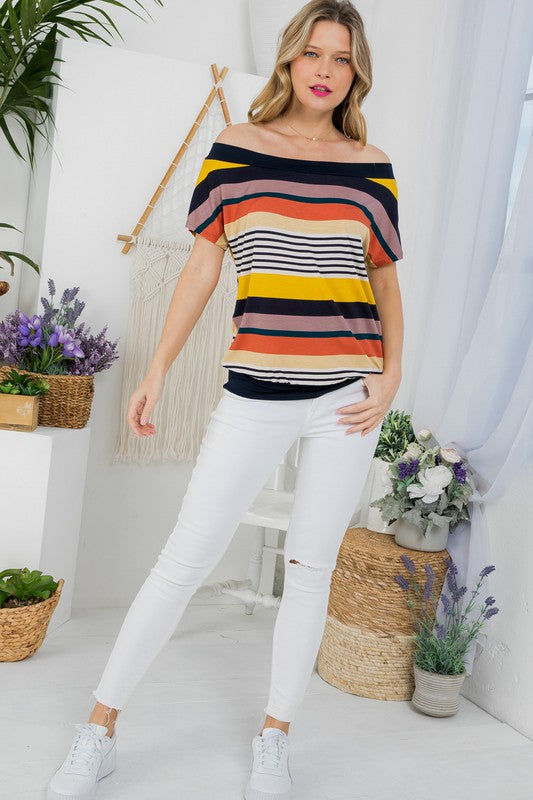 STRIPE OFFSHOULDER TOP-Charmful Clothing Boutique