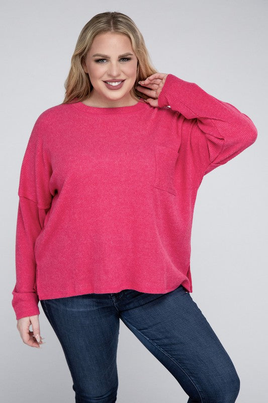 Plus Ribbed Brushed Melange Hacci Sweater-Charmful Clothing Boutique