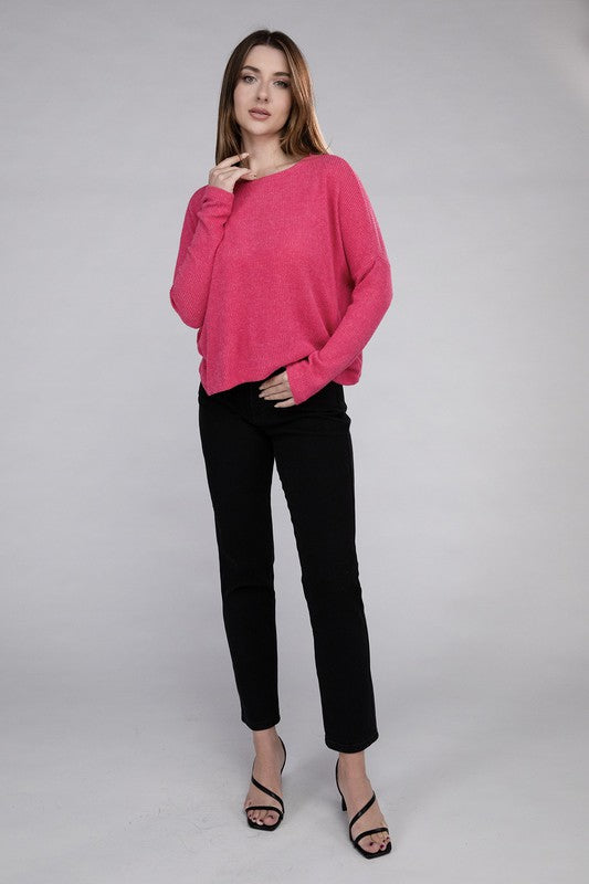 Ribbed Dolman Long Sleeve Sweater-Charmful Clothing Boutique