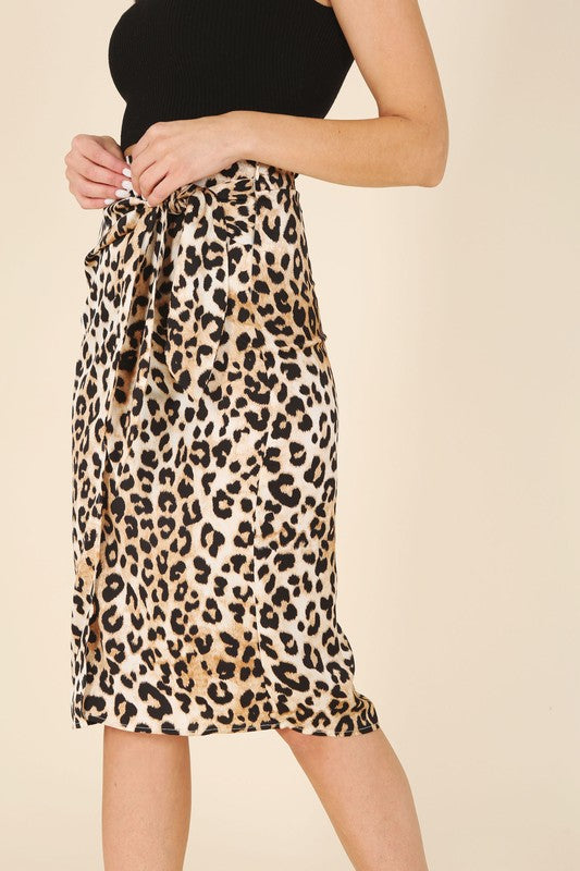 Satin leopard tie skirt-Charmful Clothing Boutique