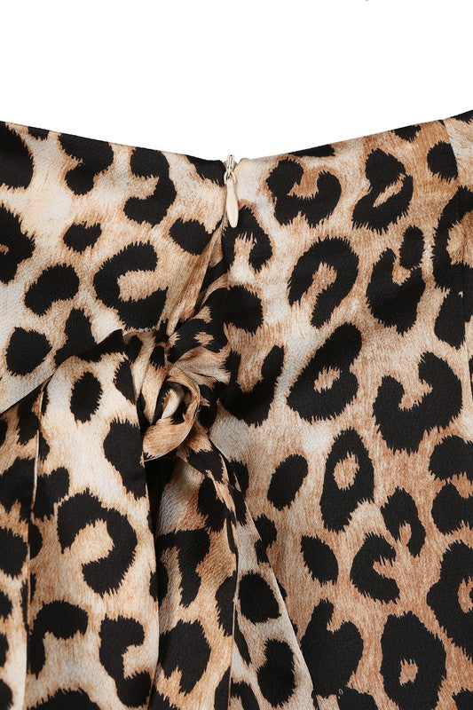 Satin leopard tie skirt-Charmful Clothing Boutique