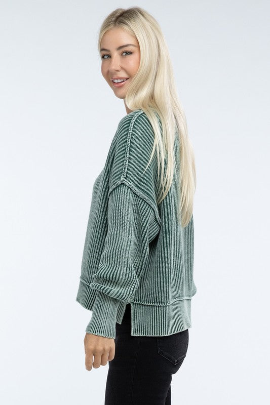 Washed Side Slit Oversized Cropped Sweater-Charmful Clothing Boutique