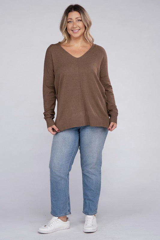 Plus Garment Dyed Front Seam Sweater-Charmful Clothing Boutique