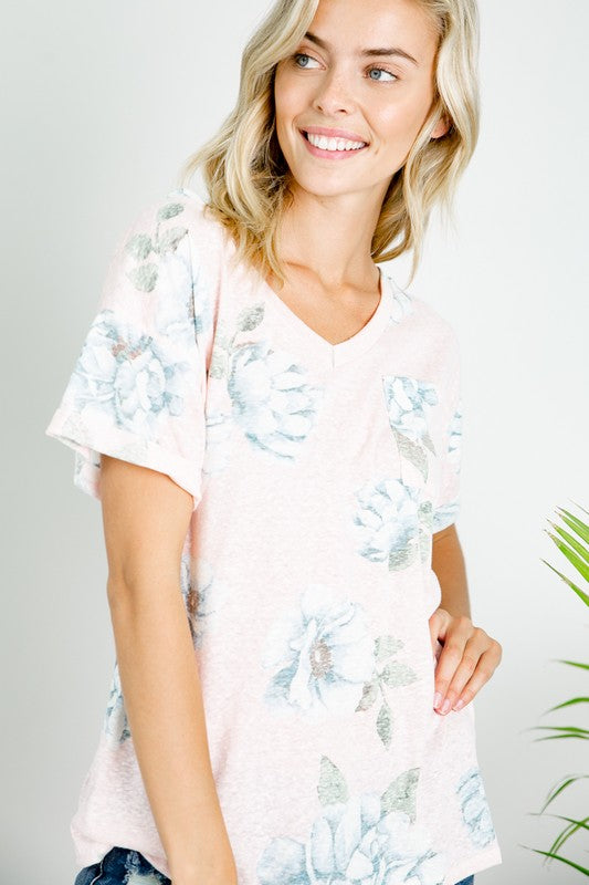 PLUS TRIBLEND FLORAL V NECK TOP-Charmful Clothing Boutique