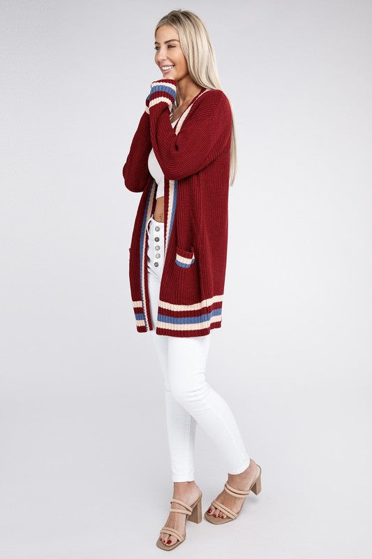 Open cardigan with contrast trim-Charmful Clothing Boutique