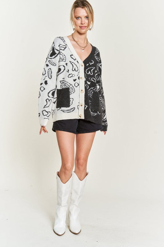 Heart paisley and Color block cardigan JJK5018-Charmful Clothing Boutique