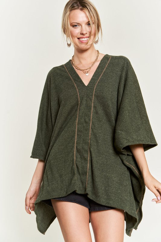 VNECK PONCHO TOP-Charmful Clothing Boutique