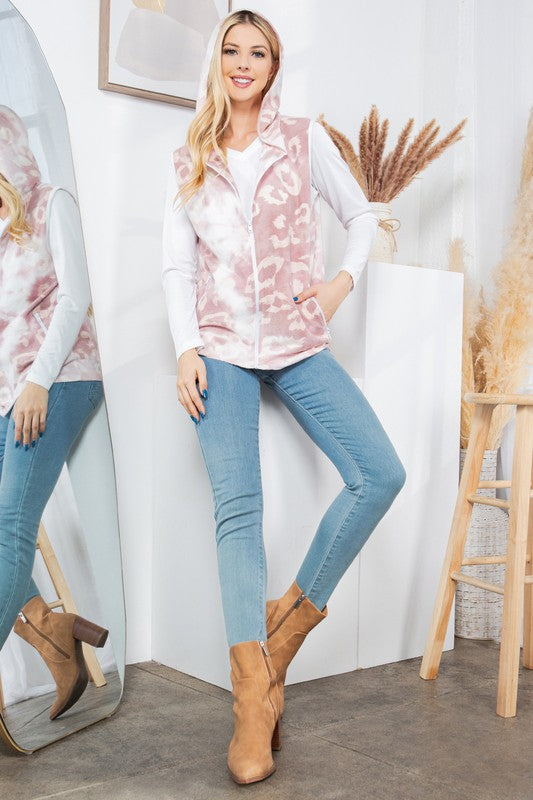 Pink Leopard Print Hoodie Vest-Charmful Clothing Boutique
