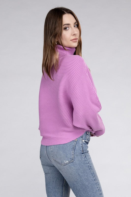 Viscose Dolman Sleeve Turtleneck Sweater-Charmful Clothing Boutique