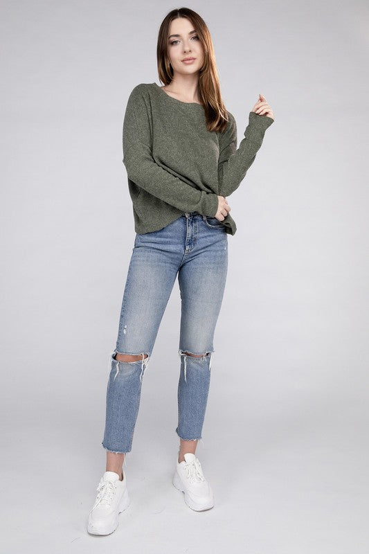 Ribbed Dolman Long Sleeve Sweater-Charmful Clothing Boutique