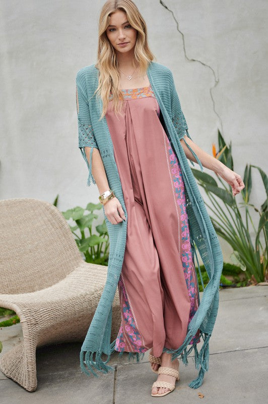 Solid Long Cardigan With Fringe-Charmful Clothing Boutique