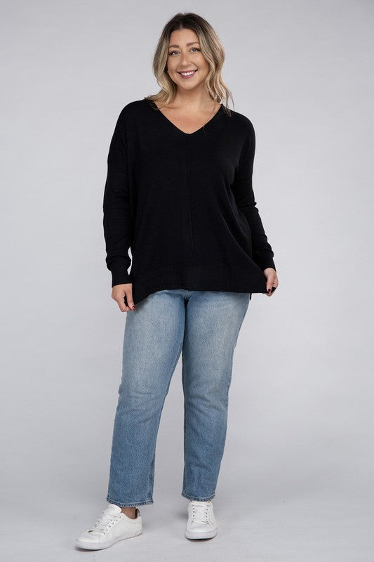 Plus Garment Dyed Front Seam Sweater-Charmful Clothing Boutique