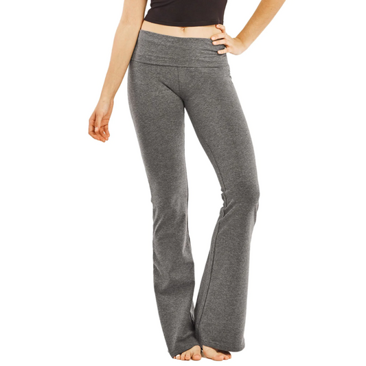 Imagenation Plus Size Fold over Waist Bootcut Yoga Pants in Heather Gray