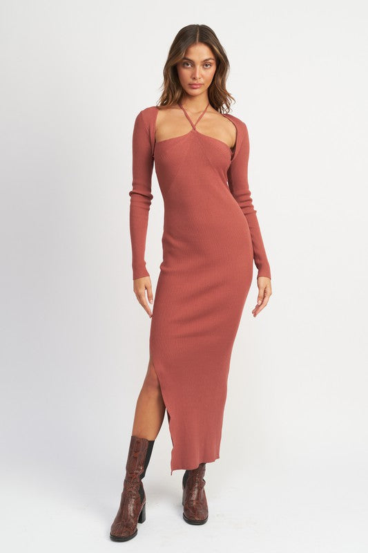 HALTER NECK MAXI DRESS WITH SLIT-Charmful Clothing Boutique